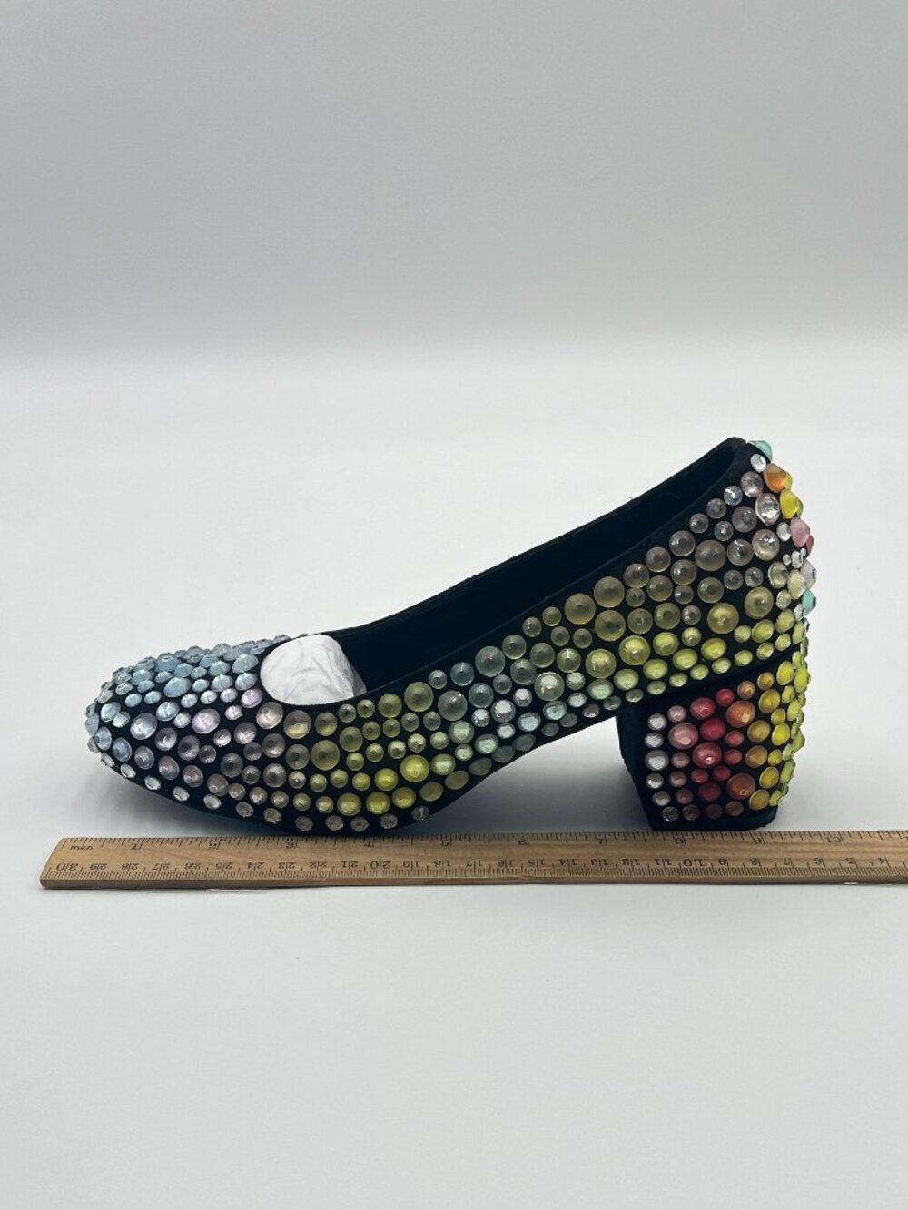 Maiyang Rainbow Studded Sparkling Rhinestone Slip on Pumps Square Toe Shoes